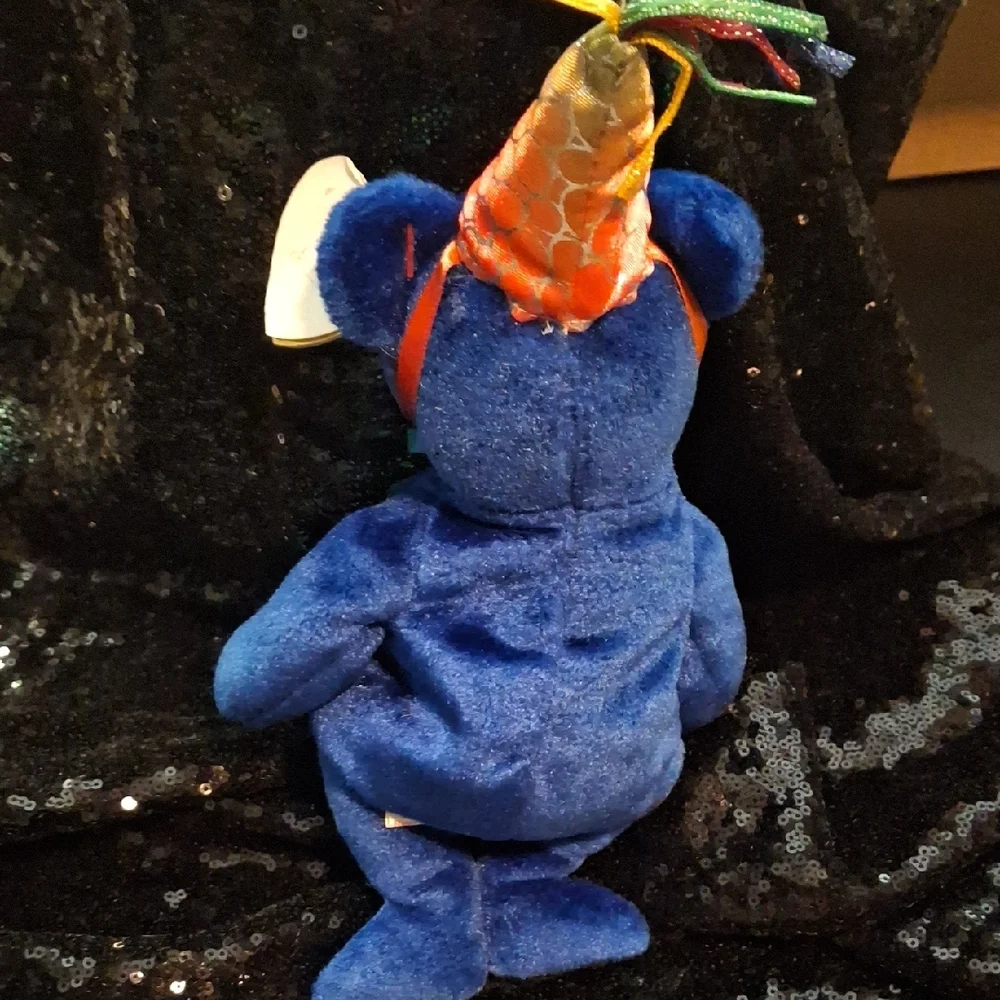 Ty Festive Blue Bear with Orange Party Hat